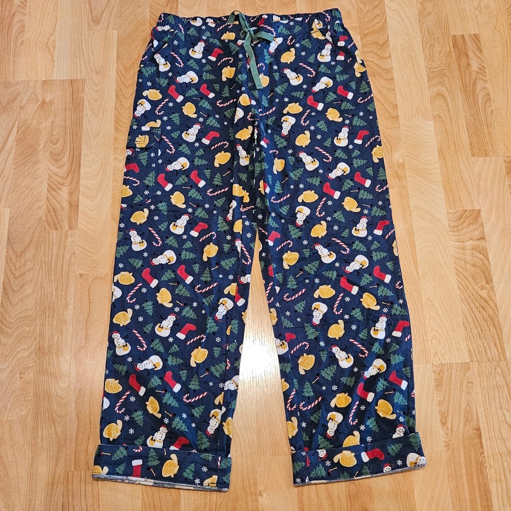 Duluth Trading Pajama Pants Mens S Navy Blue Christmas Flannel Cargo Holiday
